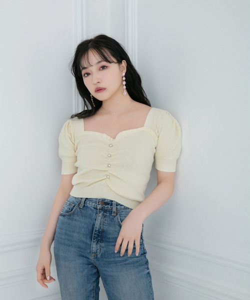 ANDGEEBEE（アンジービー）の「パールコンパクトトップス（ニット/セーター・レディース・アイボリー/ブルー・MEDIUM）」の14枚目の写真