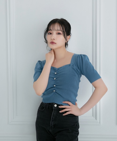 ANDGEEBEE（アンジービー）の「パールコンパクトトップス（ニット/セーター・レディース・アイボリー/ブルー・MEDIUM）」の9枚目の写真