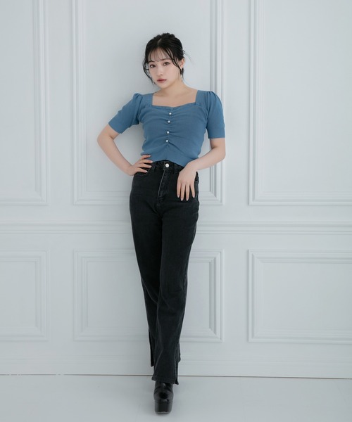 ANDGEEBEE（アンジービー）の「パールコンパクトトップス（ニット/セーター・レディース・アイボリー/ブルー・MEDIUM）」の6枚目の写真