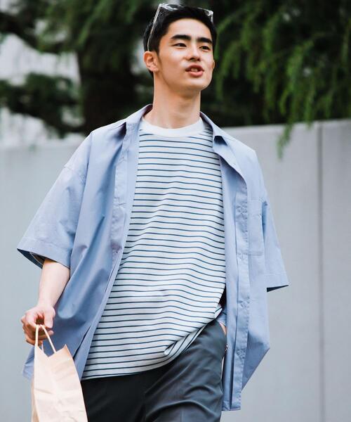 green label relaxing（グリーンレーベルリラクシング）の「【 WEB限定 】[ GLR/ -or ] オーバーサイズ レギュラーカラー 半袖 シャツ ユニセックス（シャツ/ブラウス・メンズ・ホワイト/ベージュ/オレンジ/ライトブルー・S/M/L）」の3枚目の写真