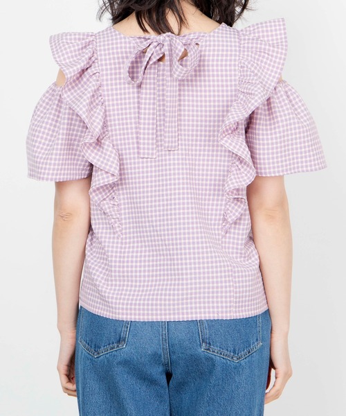 WEGO（ウィゴー）の「WEGO/ギンガムオープンショルダーバックリボンブラウス（シャツ/ブラウス・レディース・グリーン系その他2/パープル系その他2・FREE）」の14枚目の写真