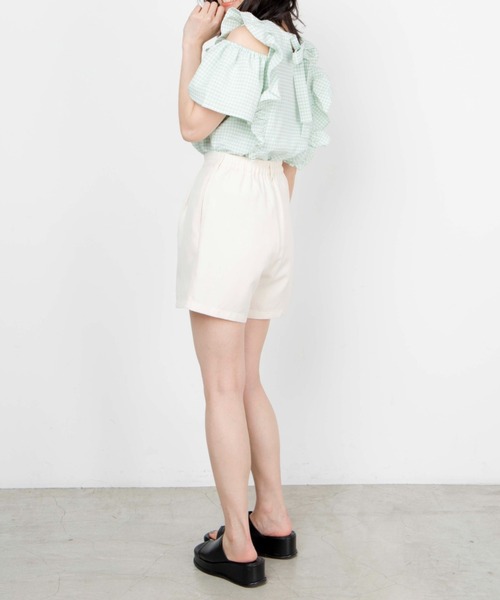 WEGO（ウィゴー）の「WEGO/ギンガムオープンショルダーバックリボンブラウス（シャツ/ブラウス・レディース・グリーン系その他2/パープル系その他2・FREE）」の5枚目の写真