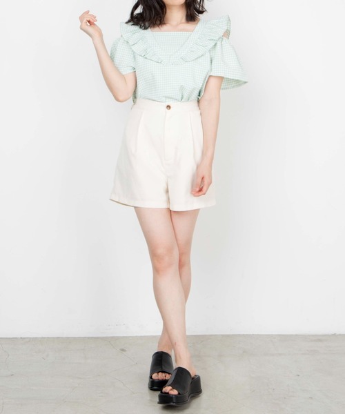 WEGO（ウィゴー）の「WEGO/ギンガムオープンショルダーバックリボンブラウス（シャツ/ブラウス・レディース・グリーン系その他2/パープル系その他2・FREE）」の6枚目の写真