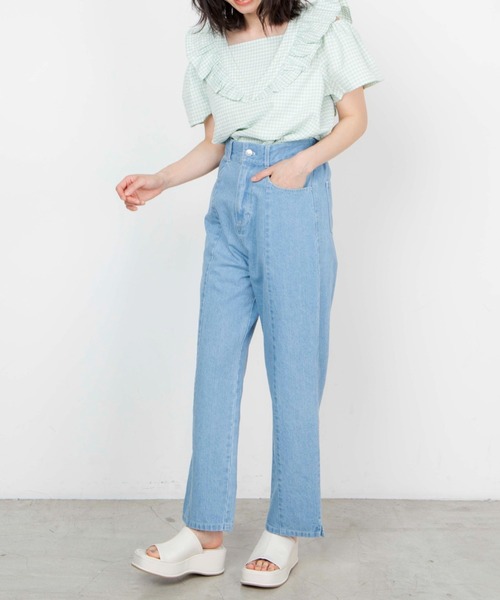 WEGO（ウィゴー）の「WEGO/ギンガムオープンショルダーバックリボンブラウス（シャツ/ブラウス・レディース・グリーン系その他2/パープル系その他2・FREE）」の7枚目の写真