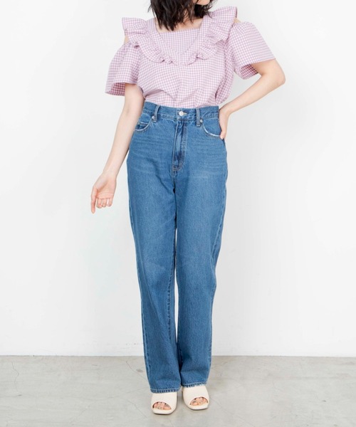 WEGO（ウィゴー）の「WEGO/ギンガムオープンショルダーバックリボンブラウス（シャツ/ブラウス・レディース・グリーン系その他2/パープル系その他2・FREE）」の8枚目の写真