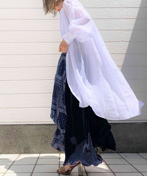 Q（キュー）の「バイカラーマイクロプリーツペイズリースカート（スカート・レディース・ライトグレー/ネイビー・MEDIUM）」の5枚目の写真