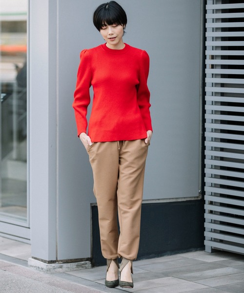 Munich（ミューニック）の「カシミアコットンリブ　パフスリーブニットプルオーバー（ニット/セーター・レディース・ブラック/レッド/カーキ/モカ・FREE）」の20枚目の写真