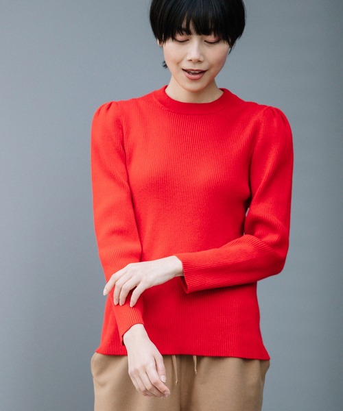 Munich（ミューニック）の「カシミアコットンリブ　パフスリーブニットプルオーバー（ニット/セーター・レディース・ブラック/レッド/カーキ/モカ・FREE）」の22枚目の写真