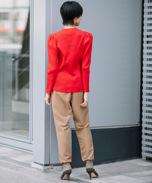 Munich（ミューニック）の「カシミアコットンリブ　パフスリーブニットプルオーバー（ニット/セーター・レディース・ブラック/レッド/カーキ/モカ・FREE）」の21枚目の写真