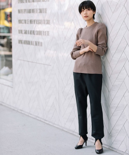 Munich（ミューニック）の「カシミアコットンリブ　パフスリーブニットプルオーバー（ニット/セーター・レディース・ブラック/レッド/カーキ/モカ・FREE）」の7枚目の写真