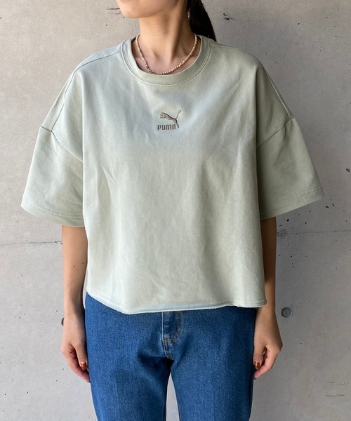 PUMA（プーマ）の「【PUMA/プーマ】ローエッジ半袖スエット（Tシャツ/カットソー・レディース・カーキ/ブラック・SMALL）」の5枚目の写真