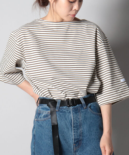 GLOSTER（グロスター）の「【新色追加】バスクシャツ ショートスリーブ（Tシャツ/カットソー・メンズ・ネイビー/オフホワイト/ホワイト×ブルー/ホワイト×ネイビー/ホワイト×イエロー/グリーン系その他3/ホワイト系その他6/ブラック系その他3・M/L/MEDIUM/LARGE）」の7枚目の写真