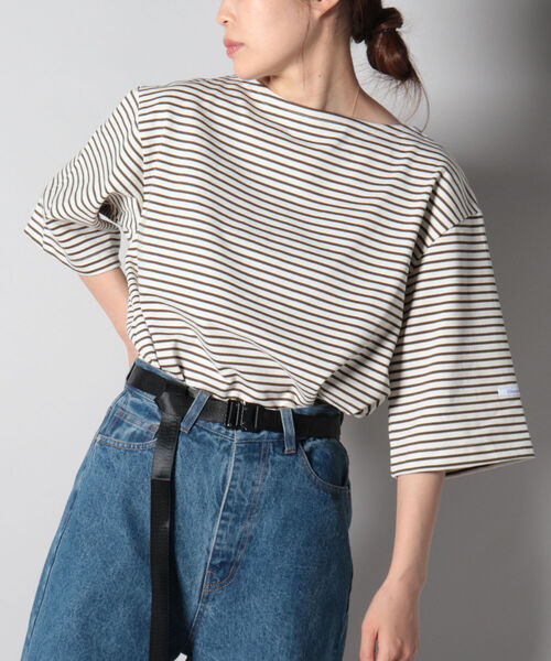 GLOSTER（グロスター）の「【新色追加】バスクシャツ ショートスリーブ（Tシャツ/カットソー・メンズ・ネイビー/オフホワイト/ホワイト×ブルー/ホワイト×ネイビー/ホワイト×イエロー/グリーン系その他3/ホワイト系その他6/ブラック系その他3・M/L/MEDIUM/LARGE）」の10枚目の写真