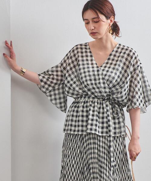 UNITED ARROWS（ユナイテッドアローズ）の「UWCC P ギンガムチェック カシュクール ブラウス◆（シャツ/ブラウス・レディース・オフホワイト/ライトピンク・FREE）」の3枚目の写真