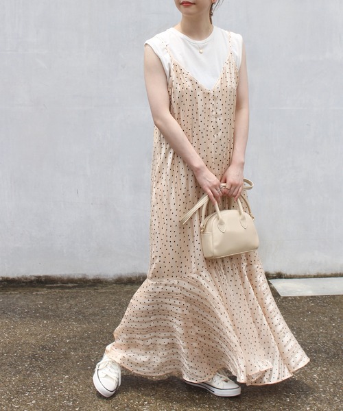 INCEDE（インシード）の「シアーランダムドットキャミワンピース（ワンピース・レディース・オフホワイト/ブラック・M/L/LL/3L/4L）」の7枚目の写真