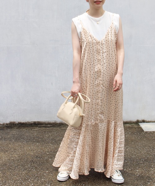 INCEDE（インシード）の「シアーランダムドットキャミワンピース（ワンピース・レディース・オフホワイト/ブラック・M/L/LL/3L/4L）」の5枚目の写真