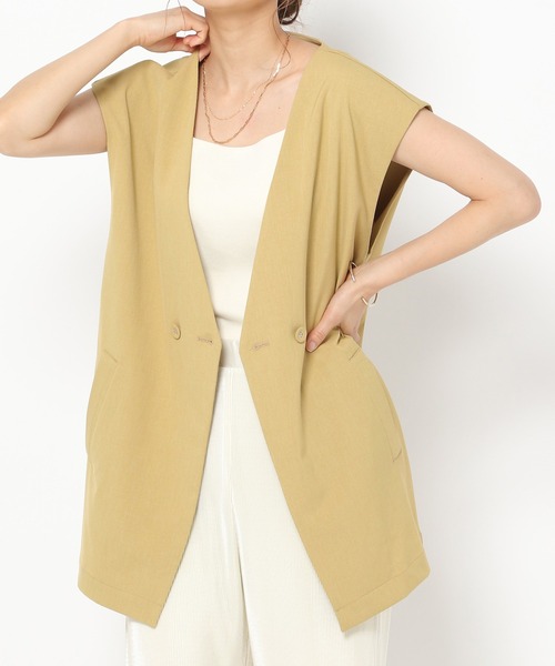 mysty woman（ミスティウーマン）の「ノーカラーベストジャケット 958368（ノーカラージャケット・レディース・イエロー/アイボリー/モカ・FREE）」の8枚目の写真