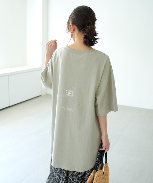 KANGOL EXTRA COMFORT（カンゴールエクストラコンフォート）の「ステッチ刺繍　ラウンドヘム切替チュニック（チュニック・レディース・チャコールグレー/ライトグリーン/ライトベージュ・LL/M/L）」の7枚目の写真