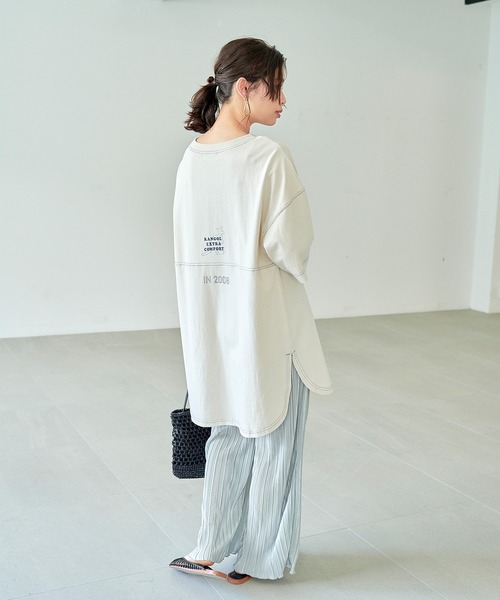 KANGOL EXTRA COMFORT（カンゴールエクストラコンフォート）の「ステッチ刺繍　ラウンドヘム切替チュニック（チュニック・レディース・チャコールグレー/ライトグリーン/ライトベージュ・LL/M/L）」の11枚目の写真