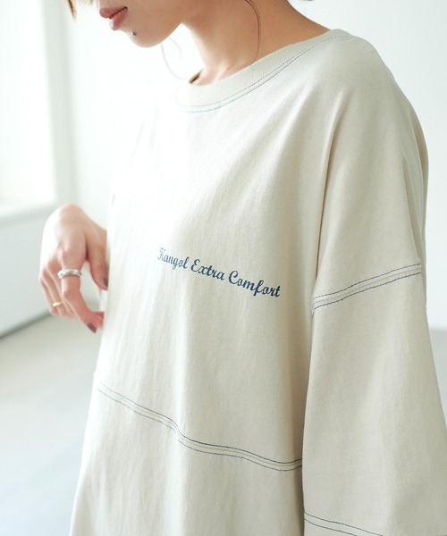 KANGOL EXTRA COMFORT（カンゴールエクストラコンフォート）の「ステッチ刺繍　ラウンドヘム切替チュニック（チュニック・レディース・チャコールグレー/ライトグリーン/ライトベージュ・LL/M/L）」の14枚目の写真