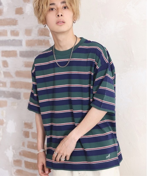 ACE SHOP(エースショップ)の「レトロボーダーtee(Tシャツ/カットソー・メンズ・アイボリー/ネイビー・FREE)」の2枚目の写真