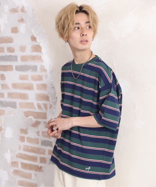 ACE SHOP(エースショップ)の「レトロボーダーtee(Tシャツ/カットソー・メンズ・アイボリー/ネイビー・FREE)」の3枚目の写真