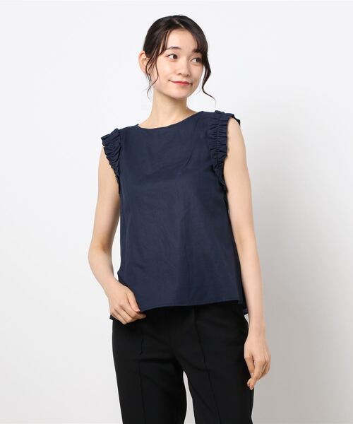 Te chichi（テチチ）の「袖口フリルノースリーブブラウス（シャツ/ブラウス・レディース・ブラウン/ネイビー/ベージュ・ﾌﾘ-）」の9枚目の写真