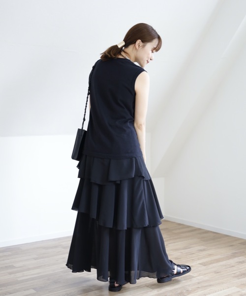 UNFIELD(アンフィールド)の「【UNFIELD シフォンティアードフリルスカート】(スカート・レディース・ブラック/アイボリー/モカ・FREE)」の3枚目の写真