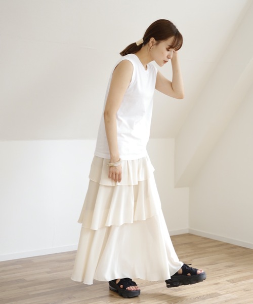 UNFIELD(アンフィールド)の「【UNFIELD シフォンティアードフリルスカート】(スカート・レディース・ブラック/アイボリー/モカ・FREE)」の7枚目の写真