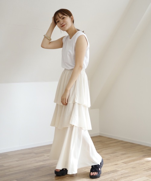 UNFIELD(アンフィールド)の「【UNFIELD シフォンティアードフリルスカート】(スカート・レディース・ブラック/アイボリー/モカ・FREE)」の5枚目の写真