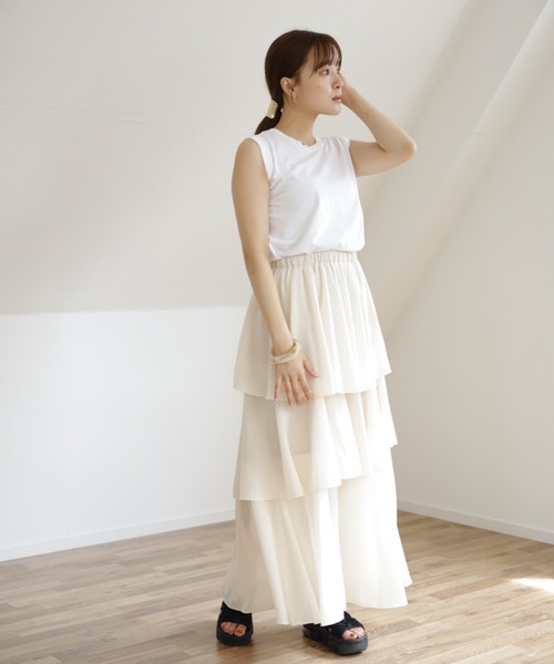 UNFIELD(アンフィールド)の「【UNFIELD シフォンティアードフリルスカート】(スカート・レディース・ブラック/アイボリー/モカ・FREE)」の6枚目の写真