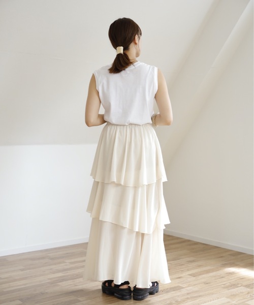 UNFIELD(アンフィールド)の「【UNFIELD シフォンティアードフリルスカート】(スカート・レディース・ブラック/アイボリー/モカ・FREE)」の8枚目の写真