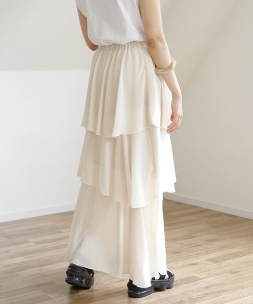 UNFIELD(アンフィールド)の「【UNFIELD シフォンティアードフリルスカート】(スカート・レディース・ブラック/アイボリー/モカ・FREE)」の10枚目の写真