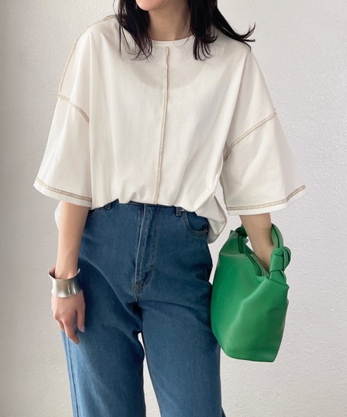 Shelly island（シェリーアイランド）の「ビッグシルエットステッチカットソー（Tシャツ/カットソー・レディース・ホワイト/チャコールグレー/パープル・FREE）」の2枚目の写真