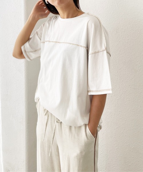 Shelly island（シェリーアイランド）の「ビッグシルエットステッチカットソー（Tシャツ/カットソー・レディース・ホワイト/チャコールグレー/パープル・FREE）」の5枚目の写真