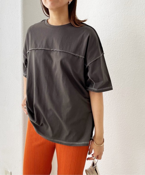 Shelly island（シェリーアイランド）の「ビッグシルエットステッチカットソー（Tシャツ/カットソー・レディース・ホワイト/チャコールグレー/パープル・FREE）」の8枚目の写真