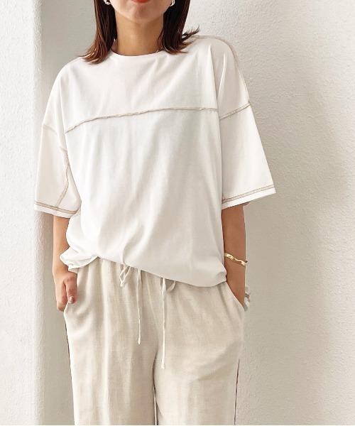 Shelly island（シェリーアイランド）の「ビッグシルエットステッチカットソー（Tシャツ/カットソー・レディース・ホワイト/チャコールグレー/パープル・FREE）」の22枚目の写真