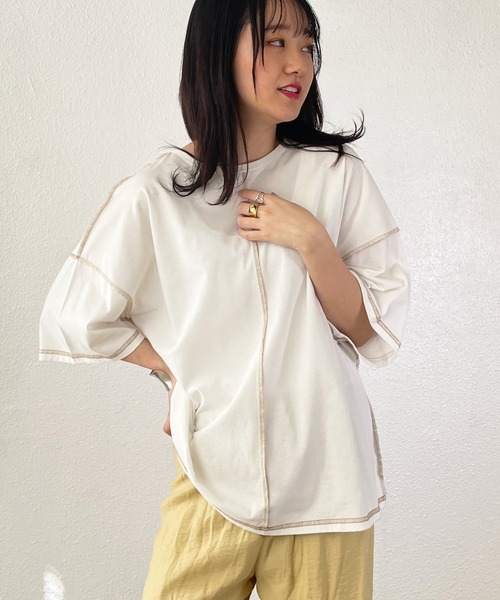 Shelly island（シェリーアイランド）の「ビッグシルエットステッチカットソー（Tシャツ/カットソー・レディース・ホワイト/チャコールグレー/パープル・FREE）」の21枚目の写真