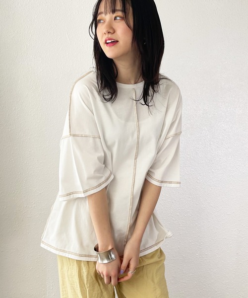 Shelly island（シェリーアイランド）の「ビッグシルエットステッチカットソー（Tシャツ/カットソー・レディース・ホワイト/チャコールグレー/パープル・FREE）」の19枚目の写真