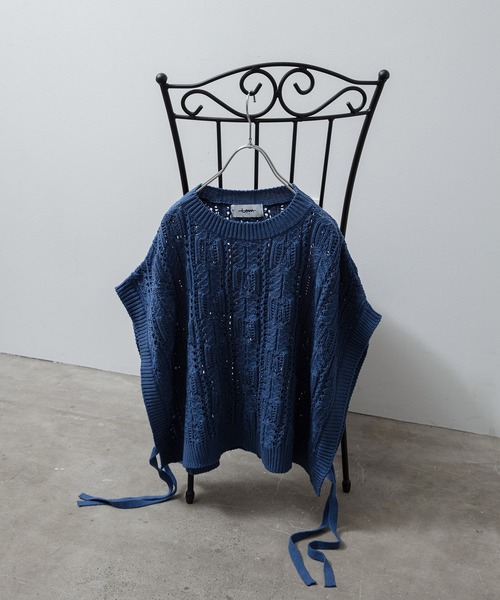 unlow（アンロー）の「透かし編みショートニットベスト（ニット/セーター・メンズ・ブラック/ブルー・FREE）」の10枚目の写真