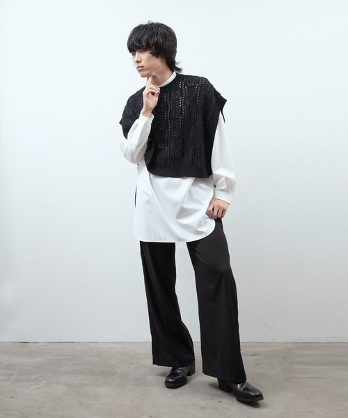 unlow（アンロー）の「透かし編みショートニットベスト（ニット/セーター・メンズ・ブラック/ブルー・FREE）」の15枚目の写真