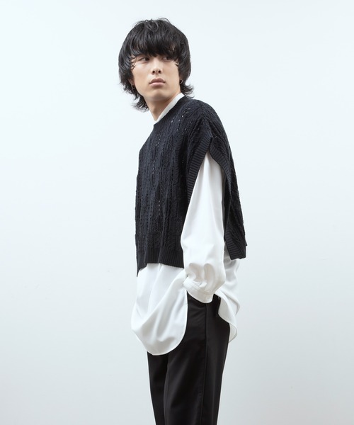 unlow（アンロー）の「透かし編みショートニットベスト（ニット/セーター・メンズ・ブラック/ブルー・FREE）」の12枚目の写真