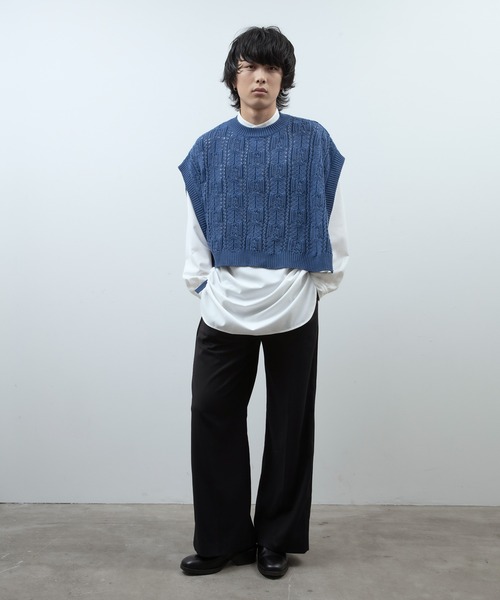 unlow（アンロー）の「透かし編みショートニットベスト（ニット/セーター・メンズ・ブラック/ブルー・FREE）」の11枚目の写真