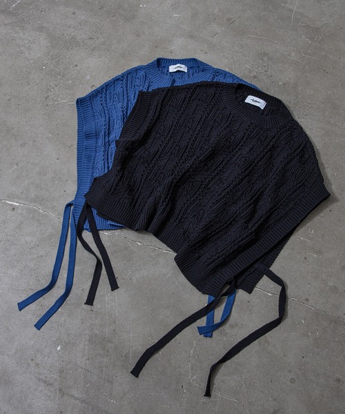 unlow（アンロー）の「透かし編みショートニットベスト（ニット/セーター・メンズ・ブラック/ブルー・FREE）」の19枚目の写真