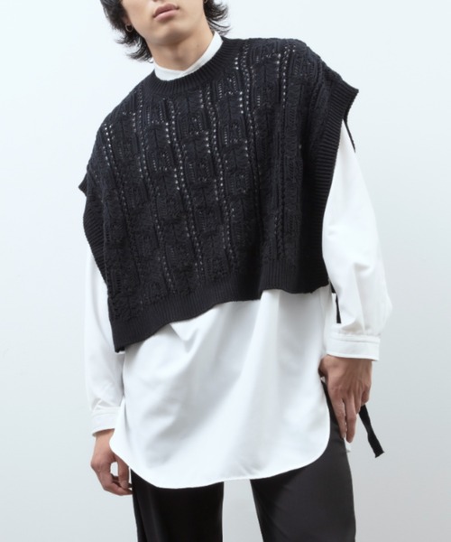 unlow（アンロー）の「透かし編みショートニットベスト（ニット/セーター・メンズ・ブラック/ブルー・FREE）」の5枚目の写真