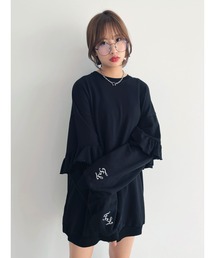 fallin刺繍フリルミニ裏毛プルオーバー