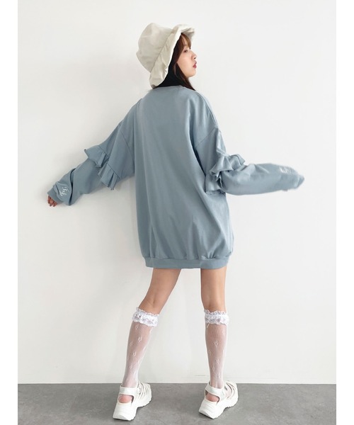 Honey Salon(ハニーサロン)の「fallin刺繍フリルミニ裏毛プルオーバー(ワンピース・レディース・ホワイト/ブラック/ブルー・FREE)」の11枚目の写真