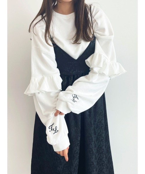 Honey Salon(ハニーサロン)の「fallin刺繍フリルミニ裏毛プルオーバー(ワンピース・レディース・ホワイト/ブラック/ブルー・FREE)」の17枚目の写真