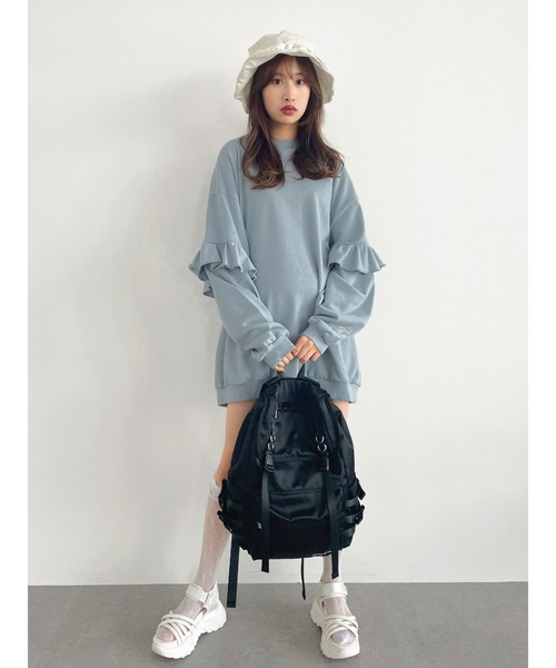 Honey Salon(ハニーサロン)の「fallin刺繍フリルミニ裏毛プルオーバー(ワンピース・レディース・ホワイト/ブラック/ブルー・FREE)」の21枚目の写真