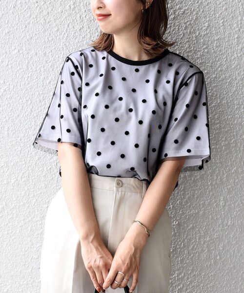 SHIPS（シップス）の「【WEB限定】チュールドッキングTEE 2◇（Tシャツ/カットソー・レディース・ブラック/チャコールグレー/ライトグレー/ライトホワイト・ONE SIZE）」の3枚目の写真
